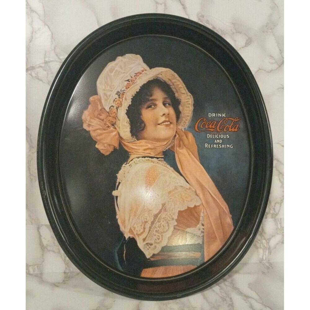 Vintage Coca-Cola 1972 Metal Oval Drink Serving Tray 1914 BETTY GIRL